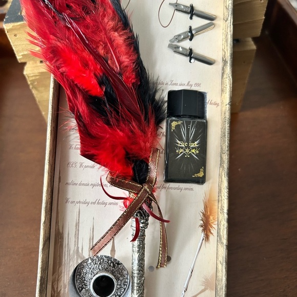 Unique one set with a feather quill, ink, 5 nubs and an ink bottle - new - Picture 5 of 12